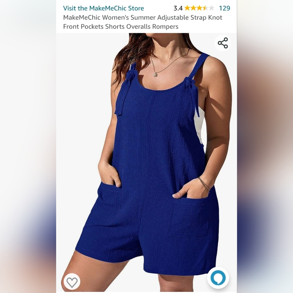 New Amazon Bibs Short Overalls Romper Pockets Adjustable Tie Knot Straps Thin